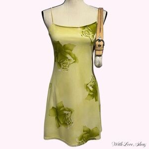 90s vintage green floral bodycon mini dress